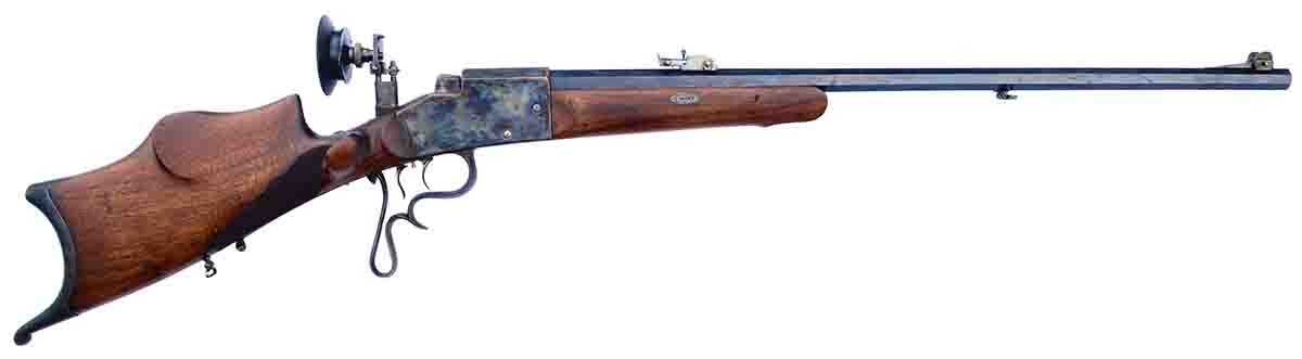 A Haenel Original Aydt rifle displays the classic lines of the German Schützen rifle of the golden age, including a Tyrol-pattern buttstock.